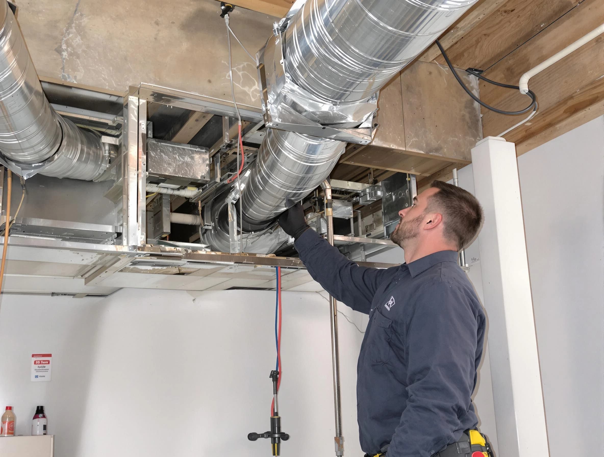 Heber Air Duct Cleaning technician performing professional air duct repair using specialized tools in Heber