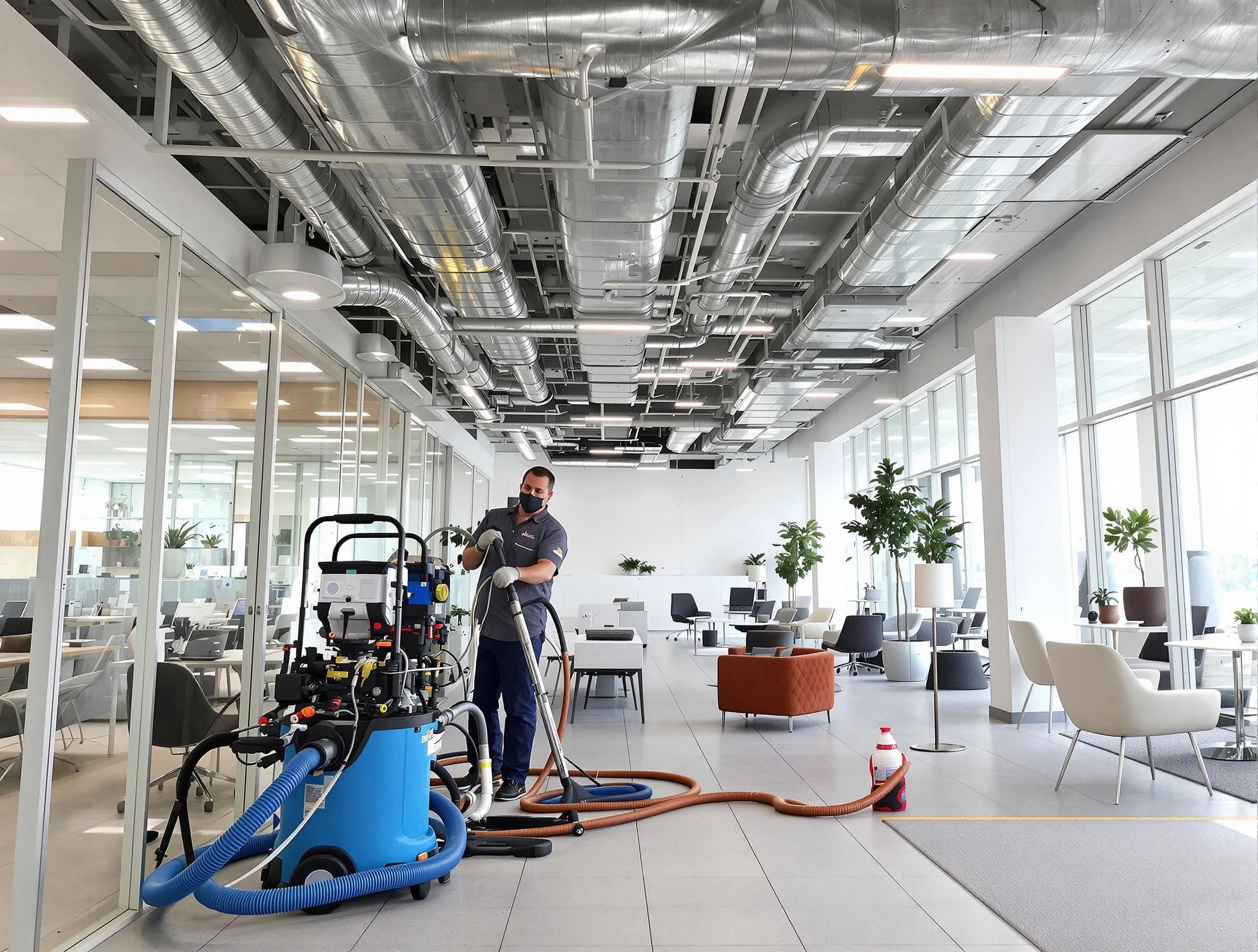 Heber Air Duct Cleaning team conducting comprehensive commercial duct cleaning at a business location in Heber