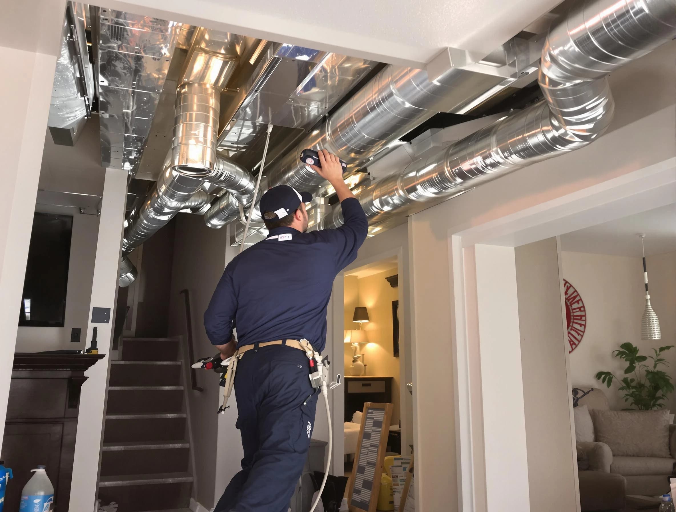 Heber Air Duct Cleaning expert performing specialized duct cleaning in a mobile home in Heber