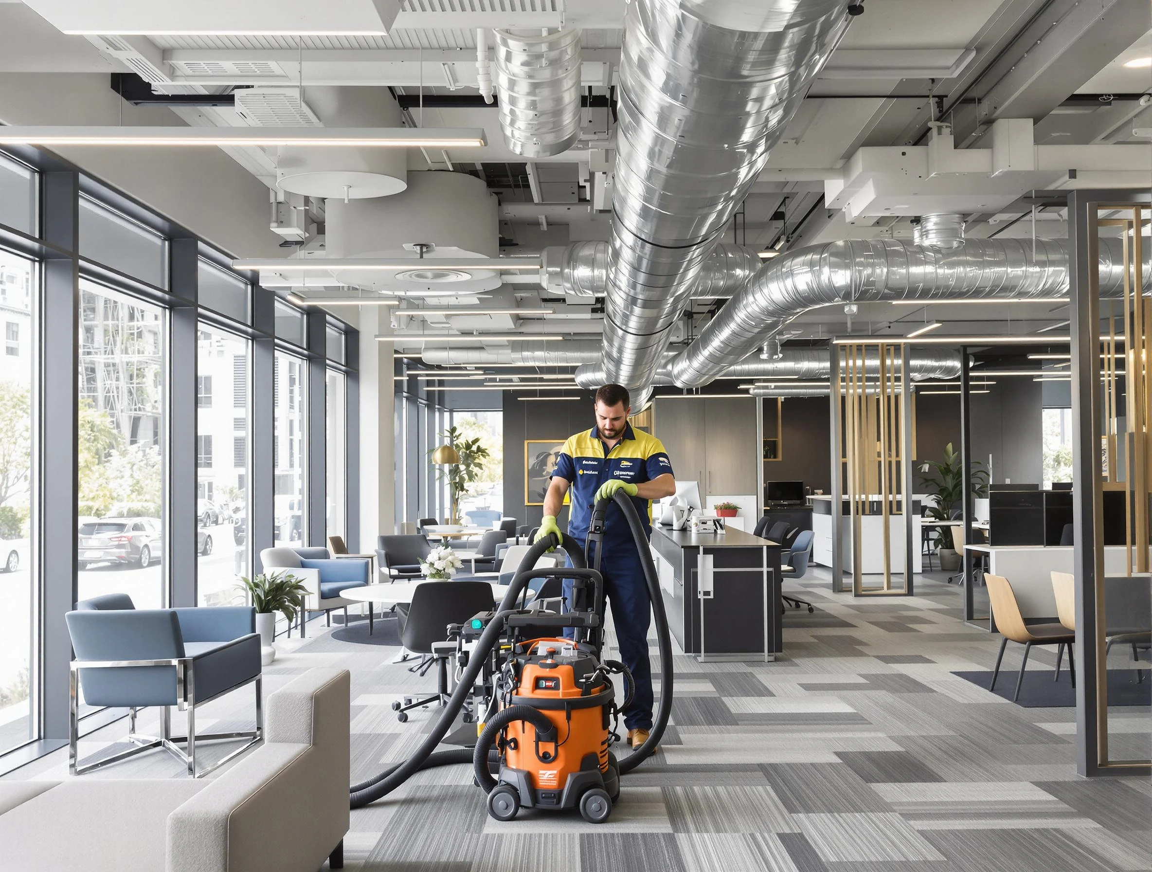 Heber Air Duct Cleaning team performing thorough commercial duct cleaning at a Heber business center